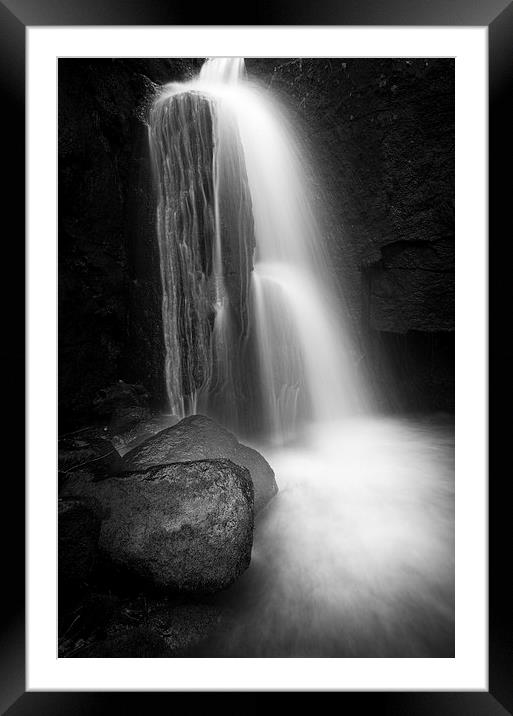  Lumsdale Falls in black and white Framed Mounted Print by Andrew Kearton