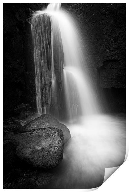  Lumsdale Falls in black and white Print by Andrew Kearton