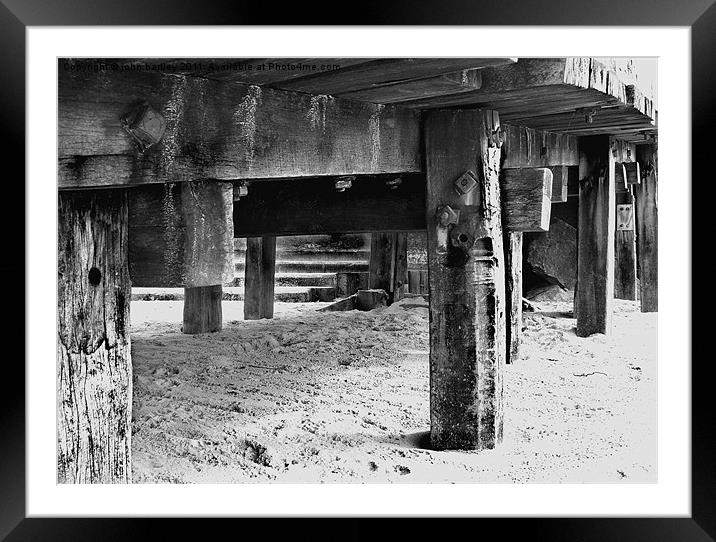 The old Wooden Ramp to Cart Gap Beach Norfolk Mono Framed Mounted Print by john hartley