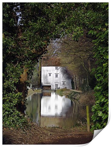 White Corn Mill reflected in the mill pond Print by john hartley