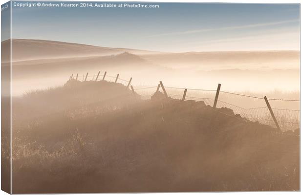  Mist and low sunlight on the moors Canvas Print by Andrew Kearton