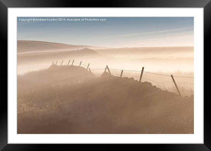  Mist and low sunlight on the moors Framed Mounted Print by Andrew Kearton