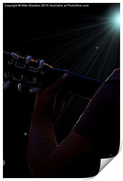 Man playing guitar in concert  Print by Mike Marsden