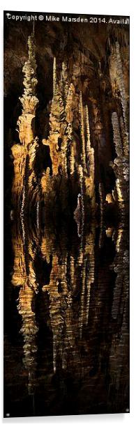 Spectacular stalagmites reflected in water Acrylic by Mike Marsden