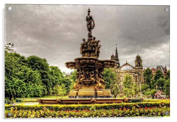 Ross Fountain and St Cuthbert's Church Acrylic by Tom Gomez