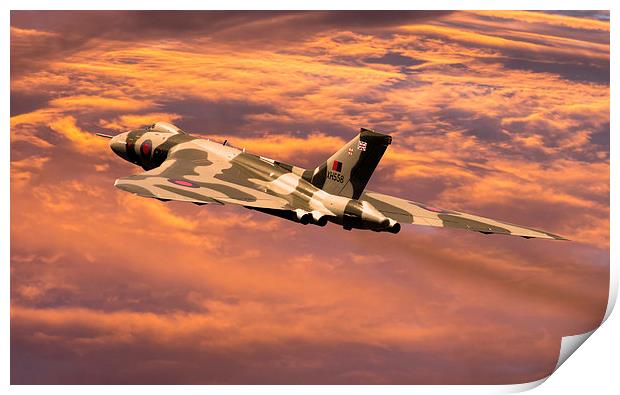  Vulcan XH558 at sunset Print by Oxon Images
