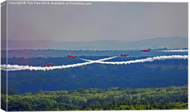  Red arrows crossing over nice landscape. Canvas Print by Tom Pipe