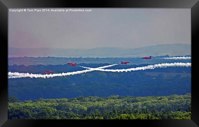  Red arrows crossing over nice landscape. Framed Print by Tom Pipe