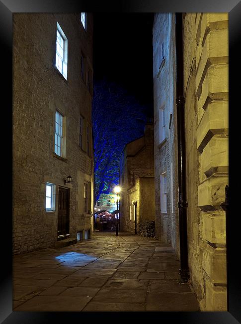  Bath back street at night - Christmas market Framed Print by Tony Bates