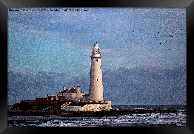  Textured St Mary's Island and Lighthouse Framed Print by Jim Jones