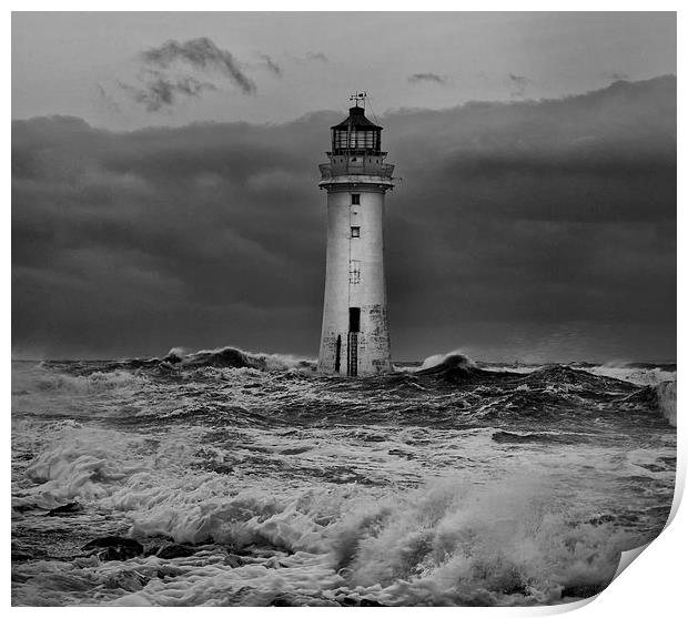  Stormy seas at Perch Rock Print by Jed Pearson
