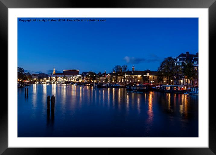  River Amstel, Amsterdam at Night Framed Mounted Print by Carolyn Eaton