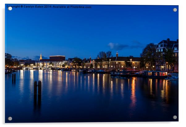  River Amstel, Amsterdam at Night Acrylic by Carolyn Eaton