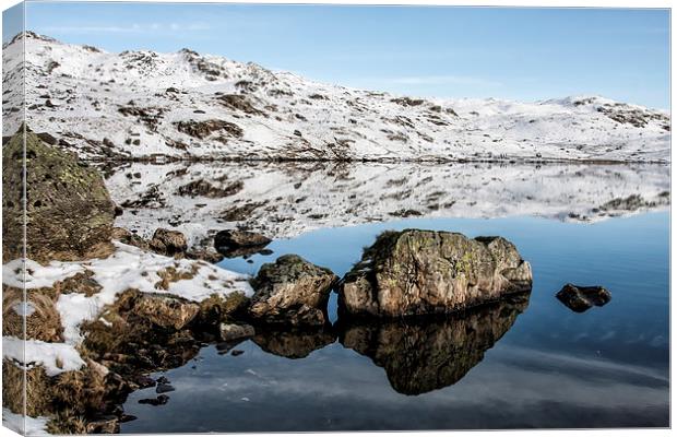  Snowy Reflection up at Stickle Tarn Lake District Canvas Print by Gary Kenyon
