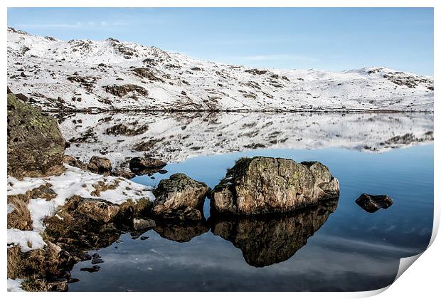  Snowy Reflection up at Stickle Tarn Lake District Print by Gary Kenyon
