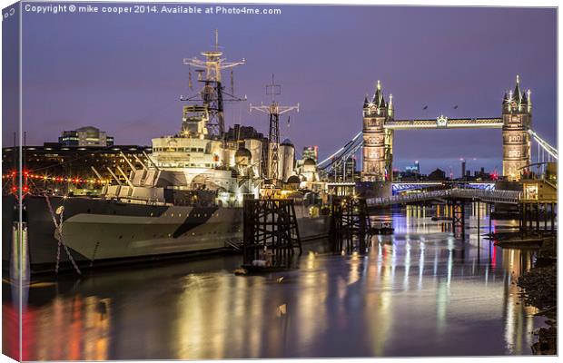  hms Belfast at anchor on the Thames Canvas Print by mike cooper