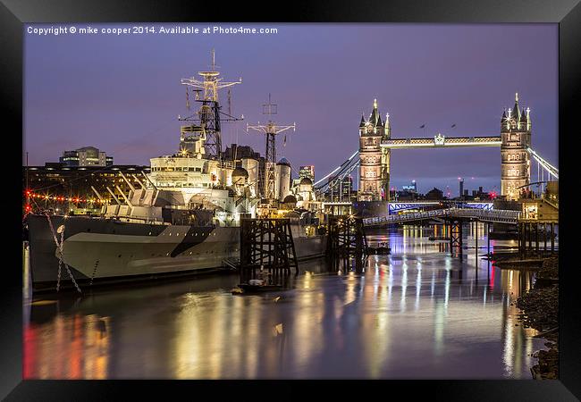  hms Belfast at anchor on the Thames Framed Print by mike cooper