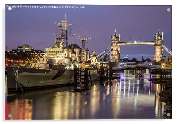  hms Belfast at anchor on the Thames Acrylic by mike cooper