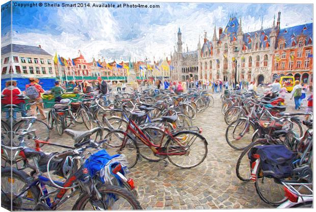  Bicycles in Brugge, Belgium Canvas Print by Sheila Smart