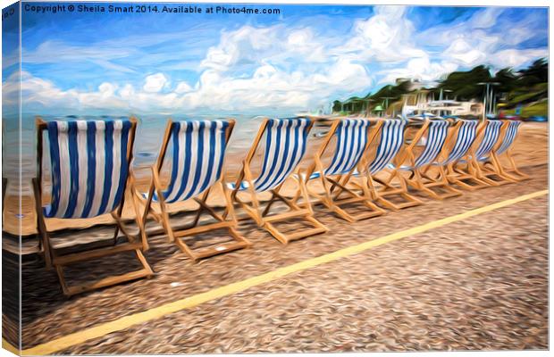  Empty deckchairs at Southend Canvas Print by Sheila Smart