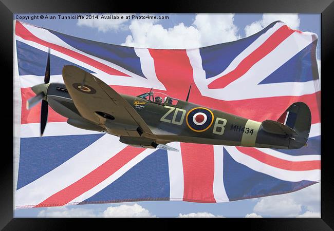  spitfire and union flag Framed Print by Alan Tunnicliffe