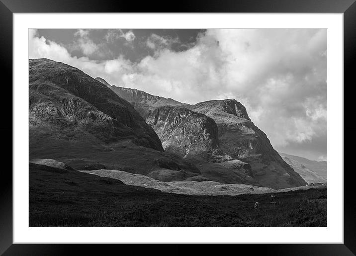 Three Sisters Glencoe black and white version Framed Mounted Print by Gary Eason