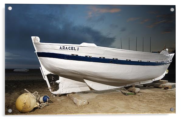 Boat in the beach. Nocturne Acrylic by Josep M Peñalver