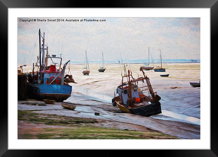  Fishing boats on mudflat at Leigh on Sea, Essex Framed Mounted Print by Sheila Smart