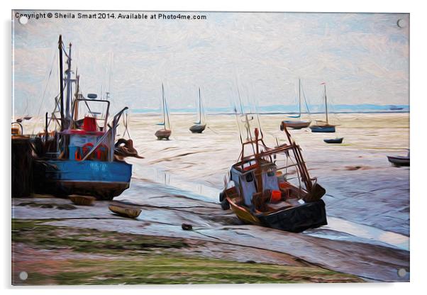  Fishing boats on mudflat at Leigh on Sea, Essex Acrylic by Sheila Smart
