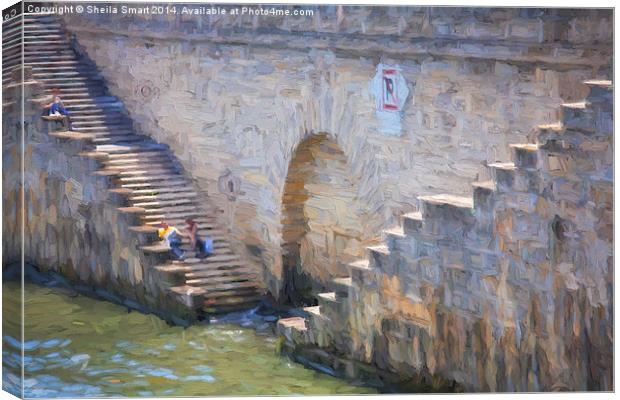  Steps down to the River Seine, Paris Canvas Print by Sheila Smart