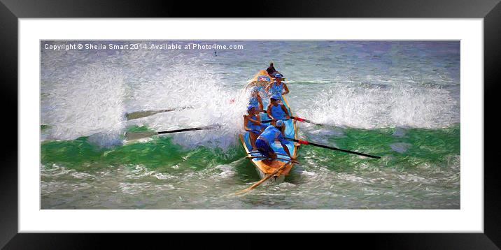  Surf life savers battle the waves Framed Mounted Print by Sheila Smart
