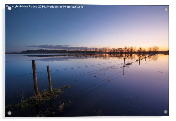 Dawn on the Flooded Somerset Levels Acrylic by Nick Pound