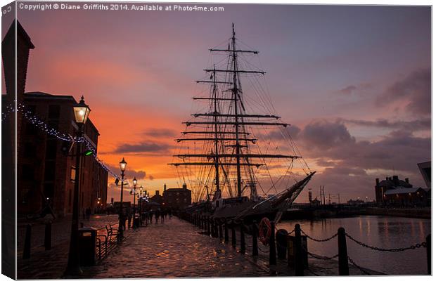  Liverpool Sunset Ship Canvas Print by Diane Griffiths
