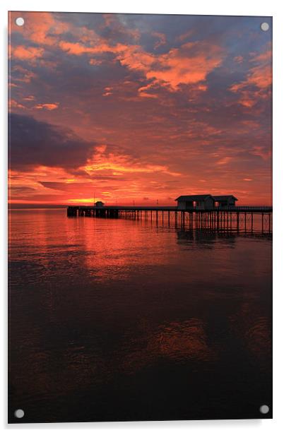 Penarth Pier and sun rise over the bristol Channel Acrylic by Jonathan Evans