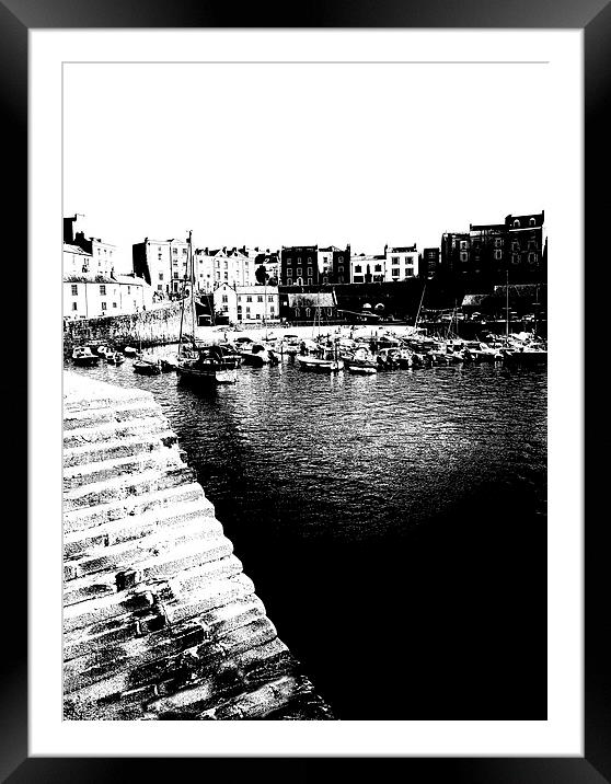 Tenby Harbour Black and White Framed Mounted Print by Jonathan Evans