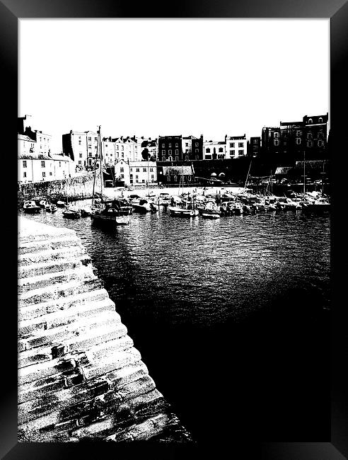 Tenby Harbour Black and White Framed Print by Jonathan Evans