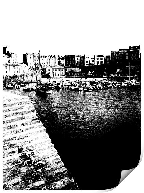 Tenby Harbour Black and White Print by Jonathan Evans