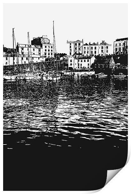 Tenby Harbour, west wales as a sketch effect Print by Jonathan Evans