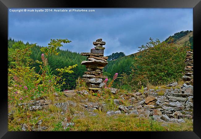  Goyt Valley stone stack Framed Print by mark byatte