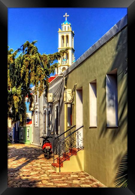 Bell Tower and Alley Framed Print by Tom Gomez