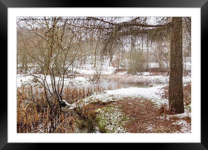 Small Lake in the Snow Framed Mounted Print by Ann Garrett