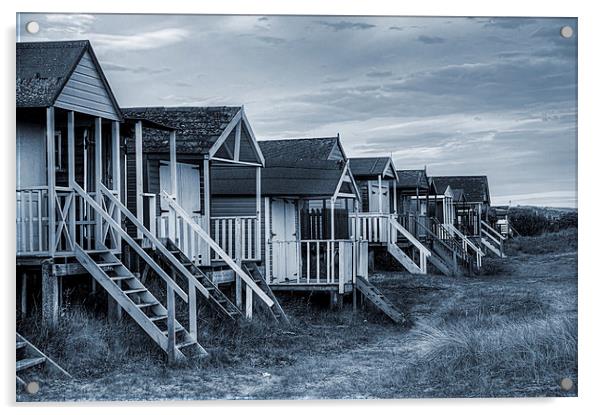 Old Hunstanton Beach Huts Cyanotype Acrylic by John Edwards