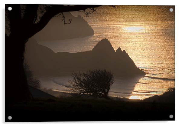  Three Cliffs Bay Gower Acrylic by Leighton Collins