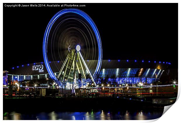  Ferris wheel in front of the Echo Arena Print by Jason Wells