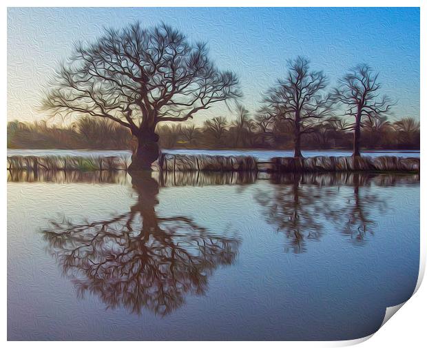  Winter Flood Cobham Print by Clive Eariss