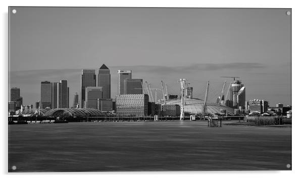  Canary Wharf And the O2 Arena Acrylic by Nigel Jones