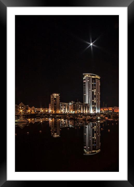  Meridian Tower, Swansea at Night.  Framed Mounted Print by Becky Dix
