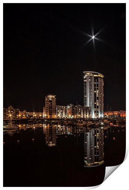  Meridian Tower, Swansea at Night.  Print by Becky Dix