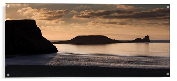 Rhossili bay and Worm's head on the Gower peninsu Acrylic by Leighton Collins