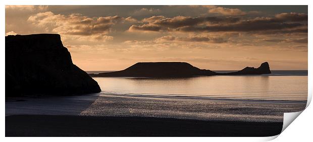  Rhossili bay and Worm's head on the Gower peninsu Print by Leighton Collins